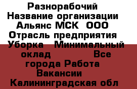 Разнорабочий › Название организации ­ Альянс-МСК, ООО › Отрасль предприятия ­ Уборка › Минимальный оклад ­ 22 000 - Все города Работа » Вакансии   . Калининградская обл.